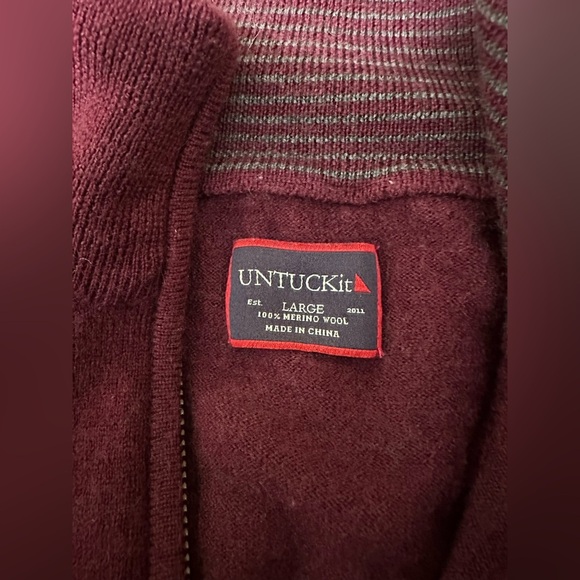 UNTUCKIT Women Sz L Burgundy 100% Merino Wool Long Sleeve Knit Sweater Half Zip - Picture 6 of 9